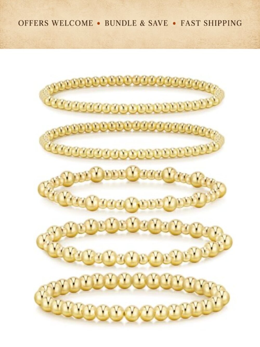 Gold Beaded Bracelet Set Stackable Stretch Strand Women Bohemian Jewelry